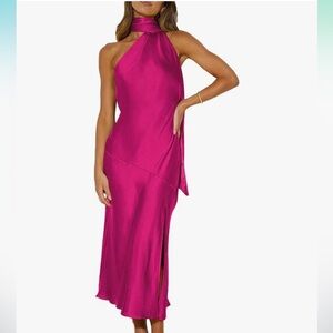 New Elegant Fuchsia Halter Dress